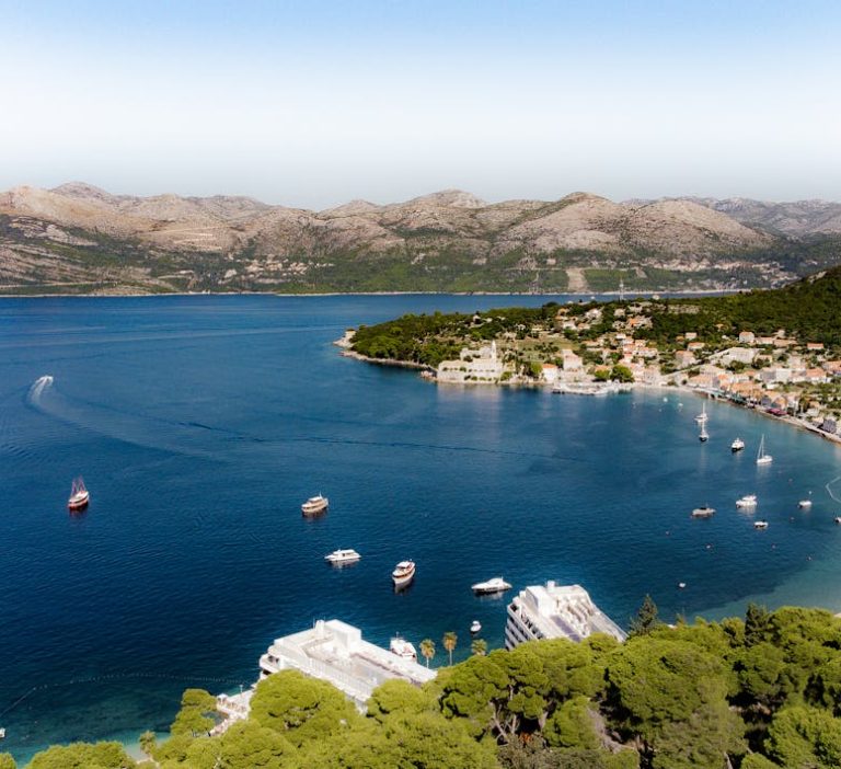 Aerial view of a Croatian island surrounded by turquoise Adriatic waters